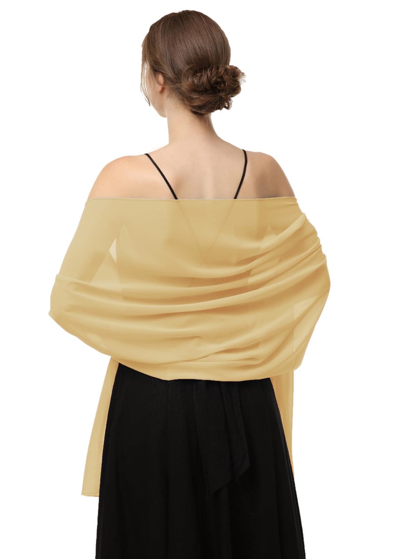 Baoqiya Women's Shawls and Wraps for Evening Dress Chiffon Shawl Soft Elegant Silky Pashmina Wedding Bridal Scarf(Gold, 79"Ã—19") - Image 1